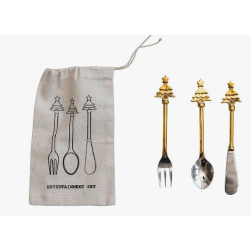 Brass & Stainless Steel Utensils with Christmas Tree, Set of 3 in bag-SALE